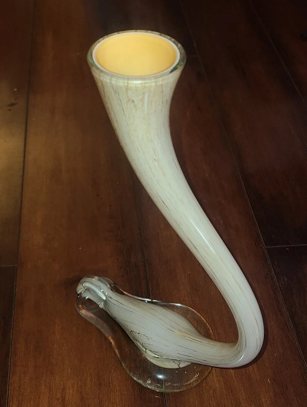 Mid Century Modern Art Glass Horn Vase Faux Bone Cornucopia Heavy 12